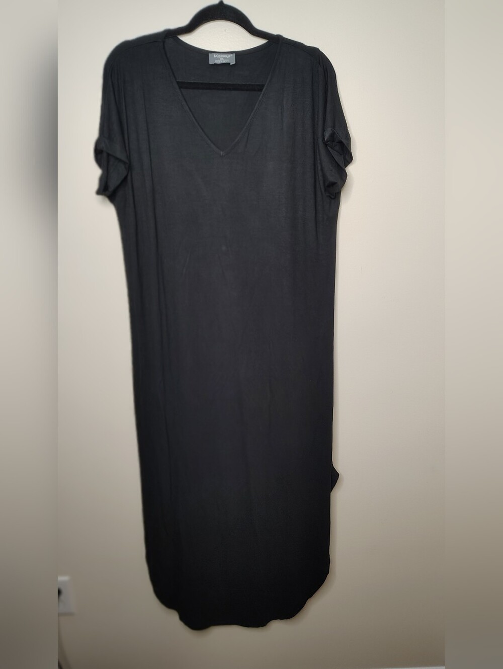 Masseys XL Black V-Neck T-Shirt Maxi Dress | Curved Hem - Picture 7 of 7